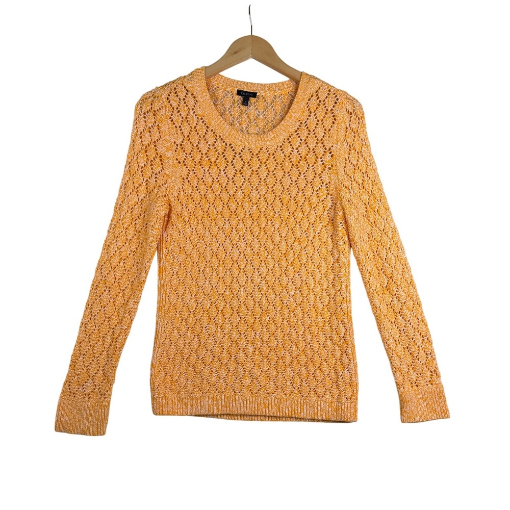 Talbots Pointelle‎ Crewneck Sweater size Small Yellow/White